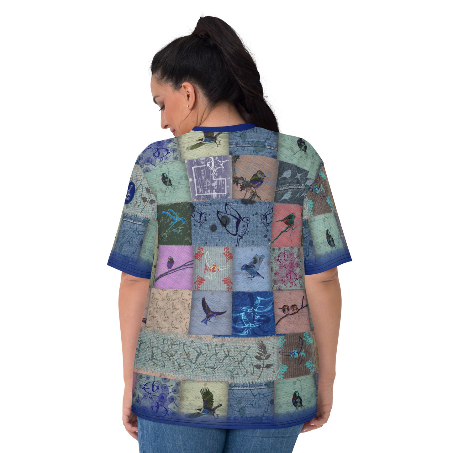 T-shirt Femme "Patchwork Oiseaux bleus"