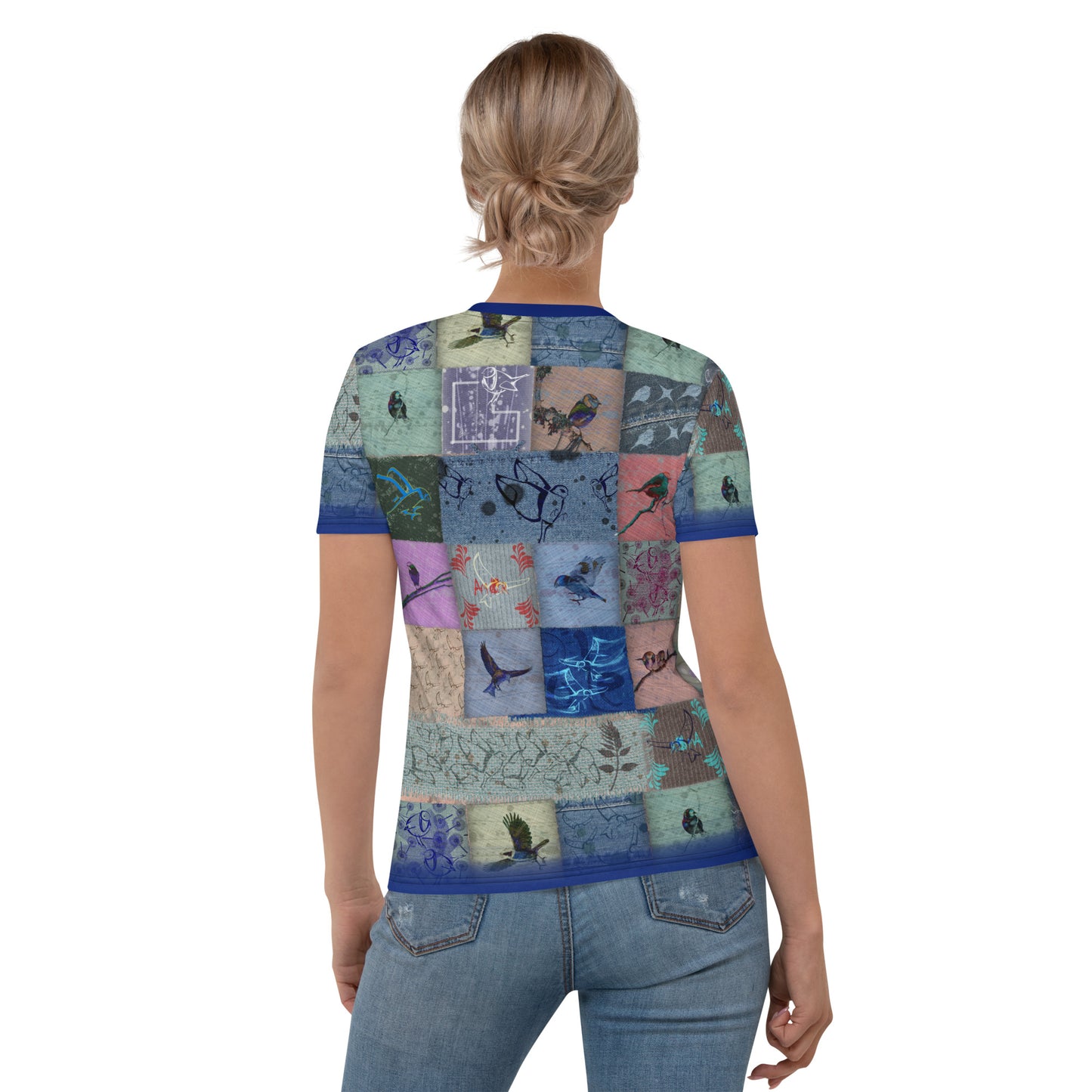 T-shirt Femme "Patchwork Oiseaux bleus"