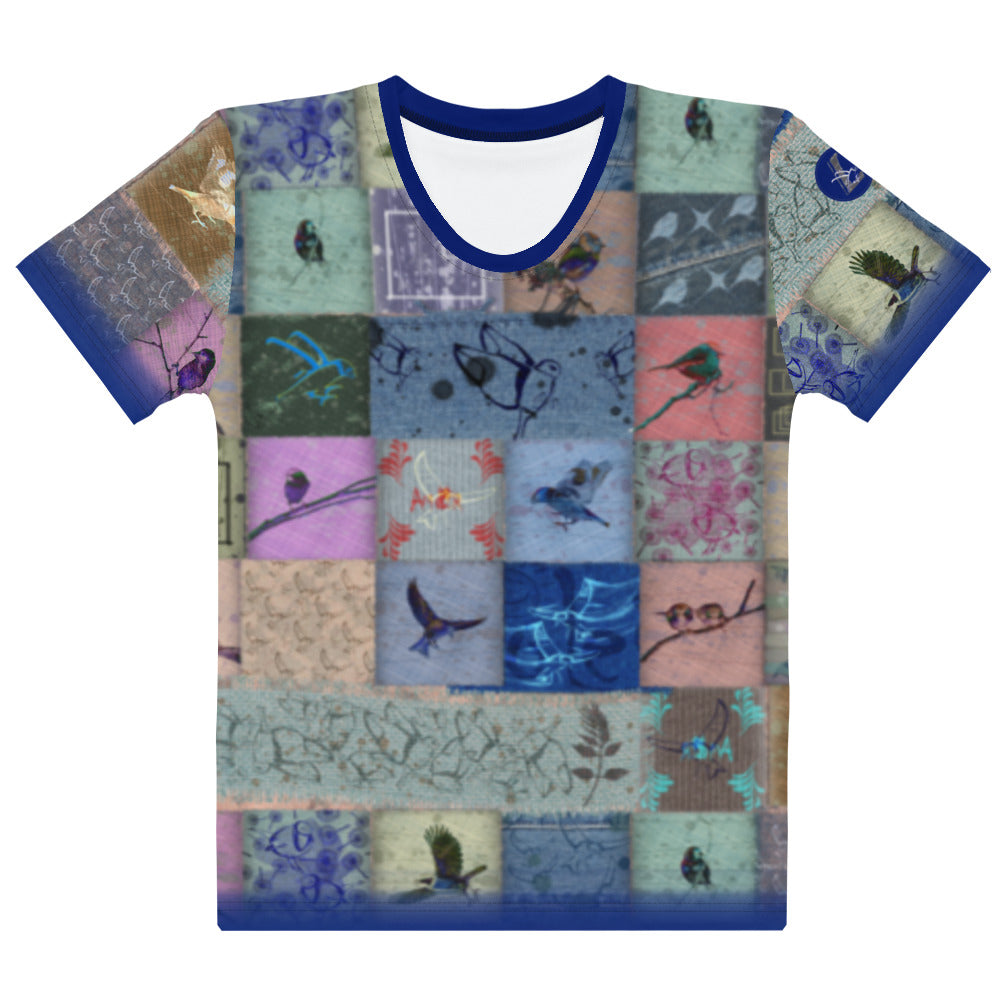 T-shirt Femme "Patchwork Oiseaux bleus"