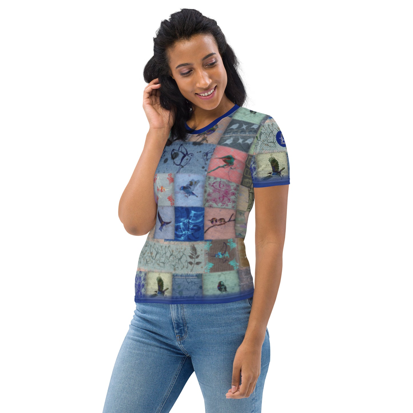 T-shirt Femme "Patchwork Oiseaux bleus"
