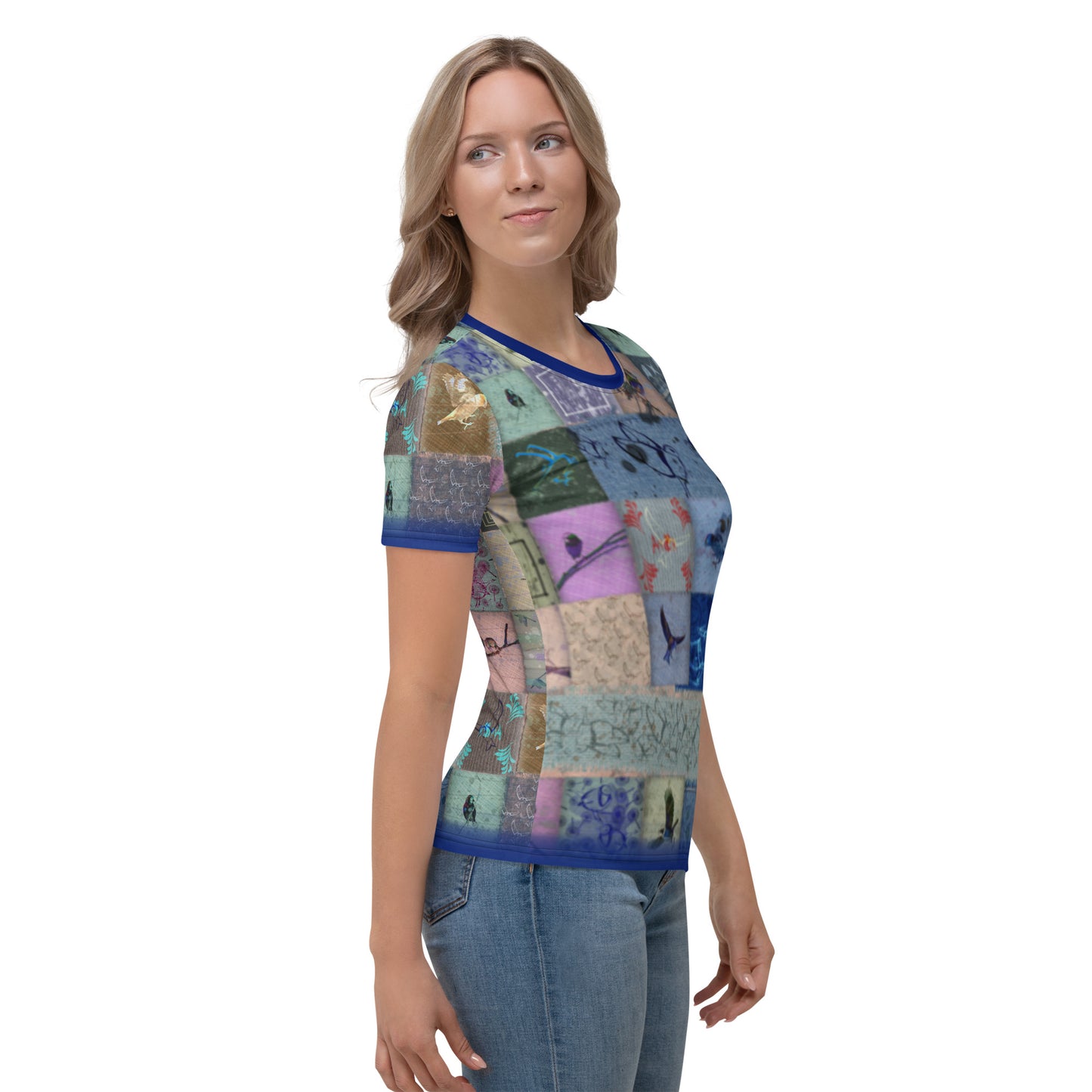 T-shirt Femme "Patchwork Oiseaux bleus"