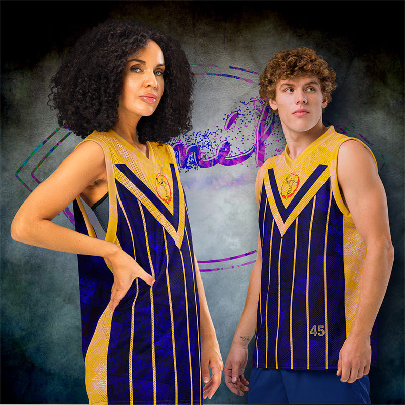maillot de basket bleu et jaune fougère